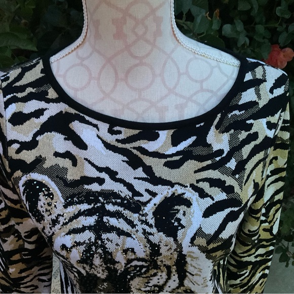 Griffith Gray St John Sz P Lion 🦁 paillette rhinestone dress Evening Sweater - Picture 2 of 6